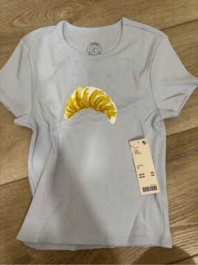 Light Blue Tee with Yellow Croissant Graphic-NWT